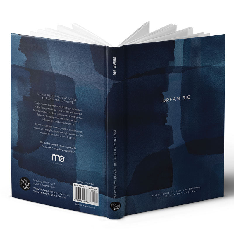 Blue Resilient ME teen journal, back view