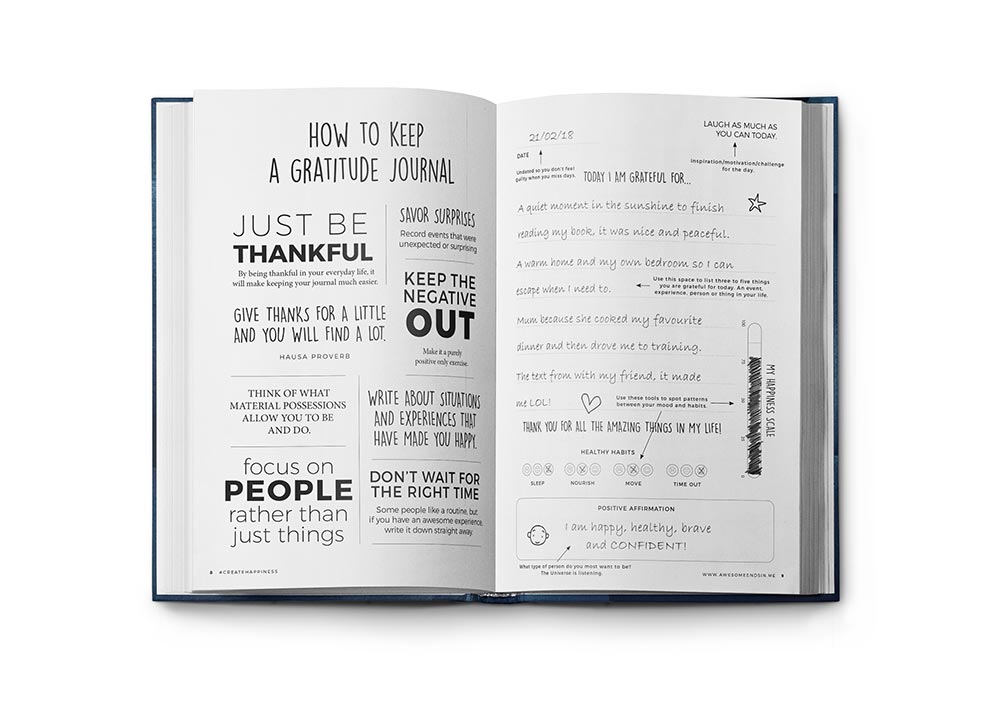 Inside pages of the Resilient ME teen journal on how to use the journal