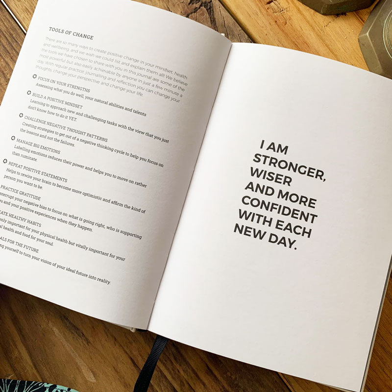 I Am... Mindset Journal page reading "I am stronger, wiser and more confident with each new day"