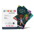 Affirmations & Actions card set box with sample cards