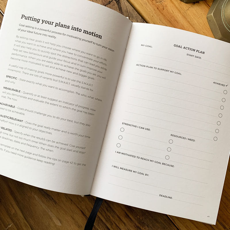 Inside pages of the I Am... Mindset Journal with writing prompts