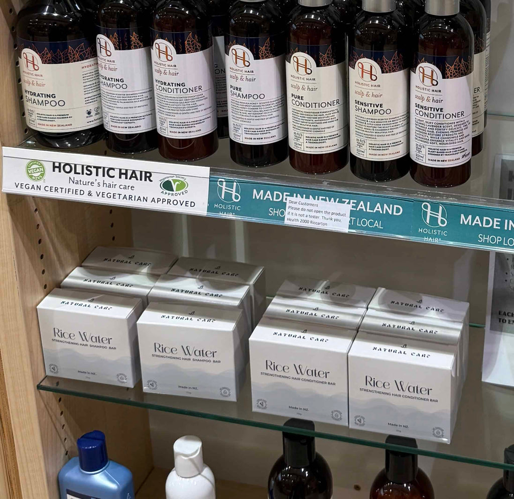 NaturalCare Rice Water boxes on a shop shelf
