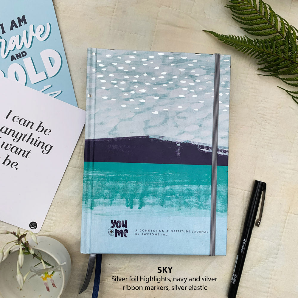 You + ME Connection Journal Sky cover with pen and cards