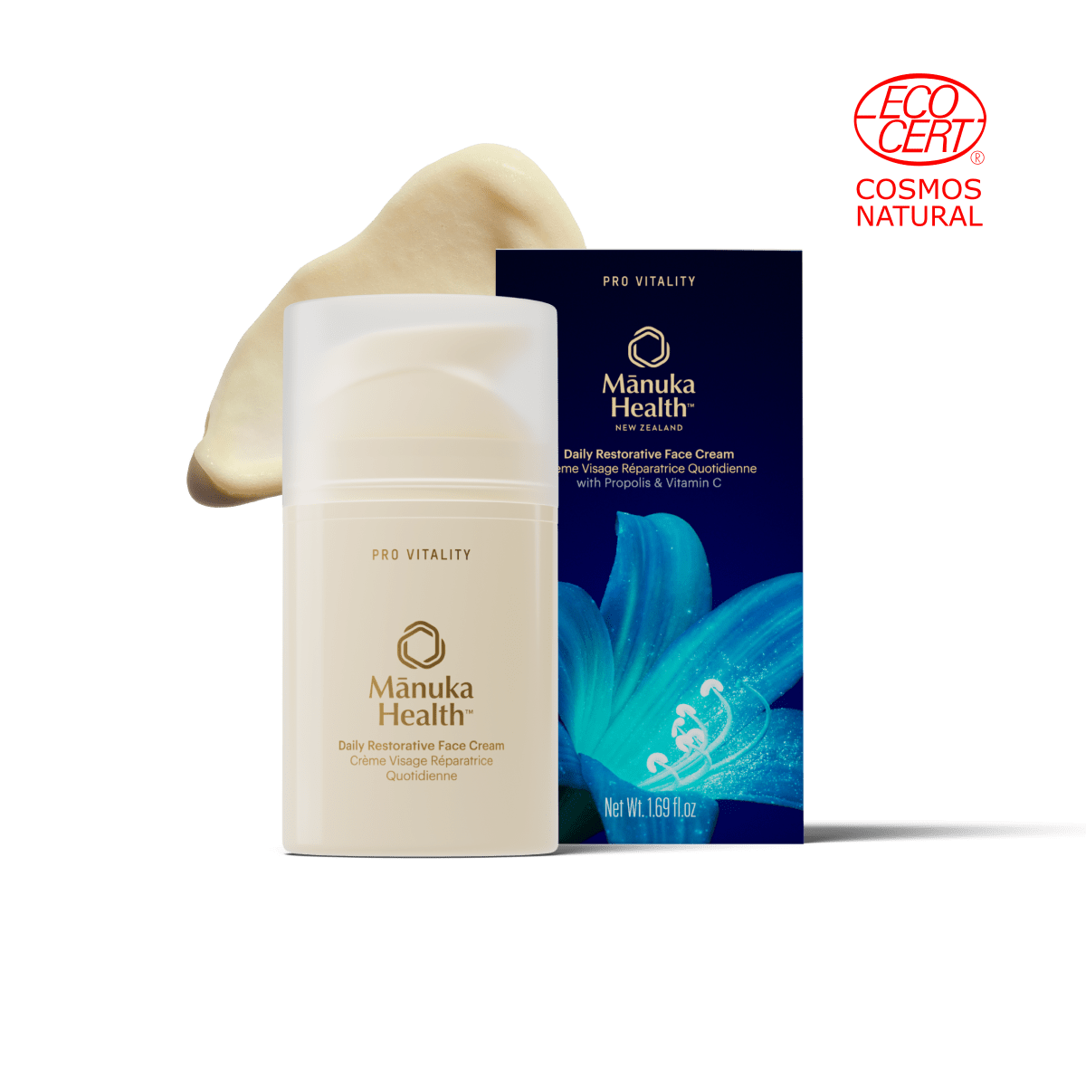 Manuka Health face cream pump bottle and box