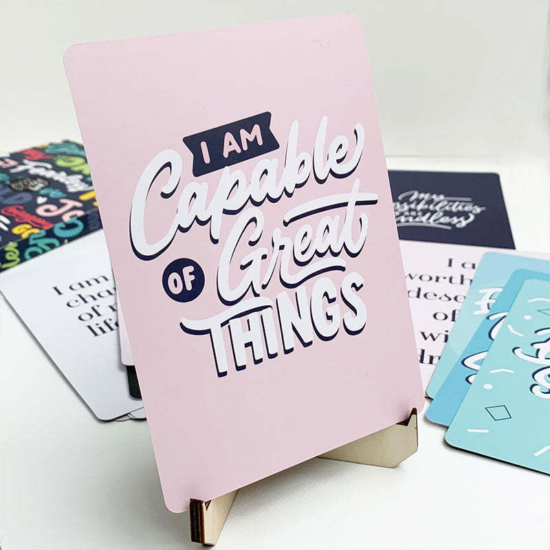 Positive Affirmations card reading "I am capable of great things"