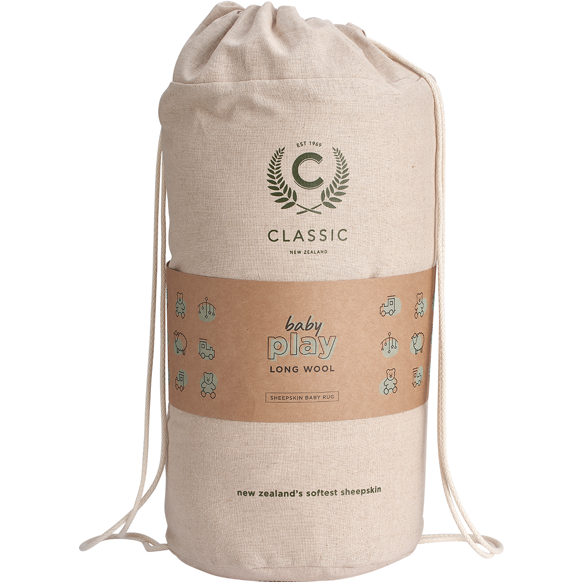 Classic Sheepskins drawstring bag for the Play Sheepskin Baby Rug