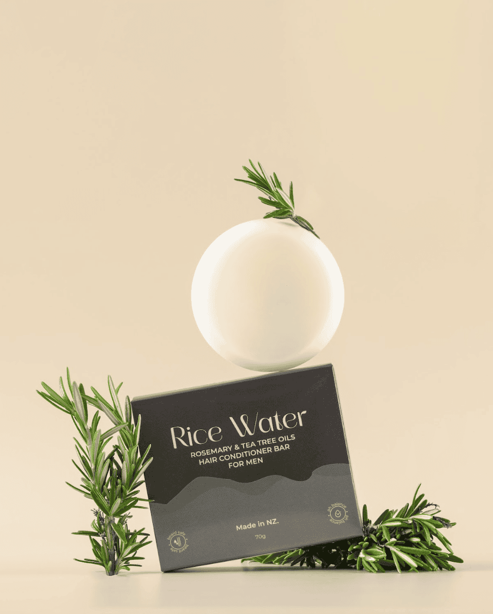 NaturalCare Rice Water men's shampoo bar on its box with rosemary