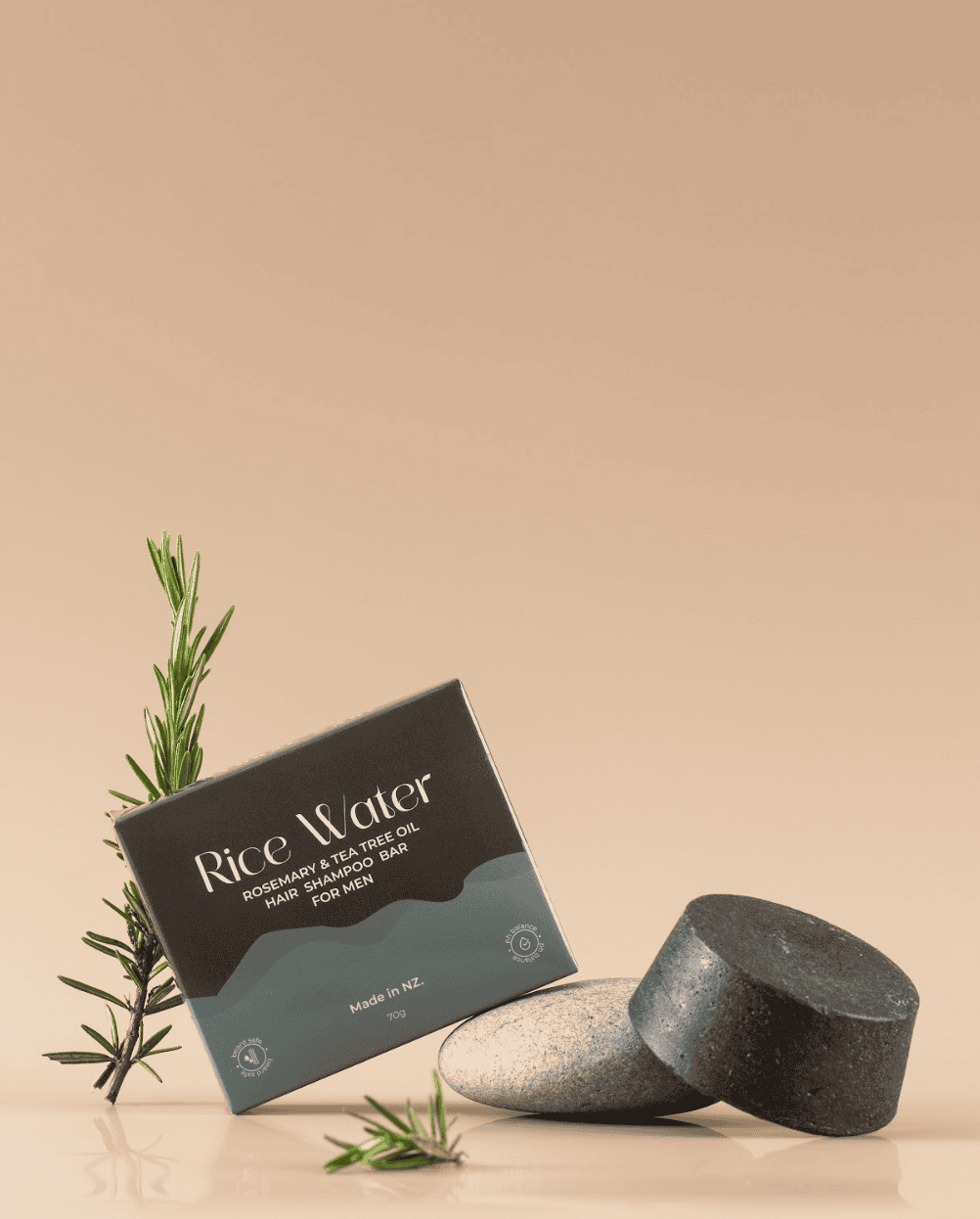 NaturalCare Rice Water men's box and bar with rosemary