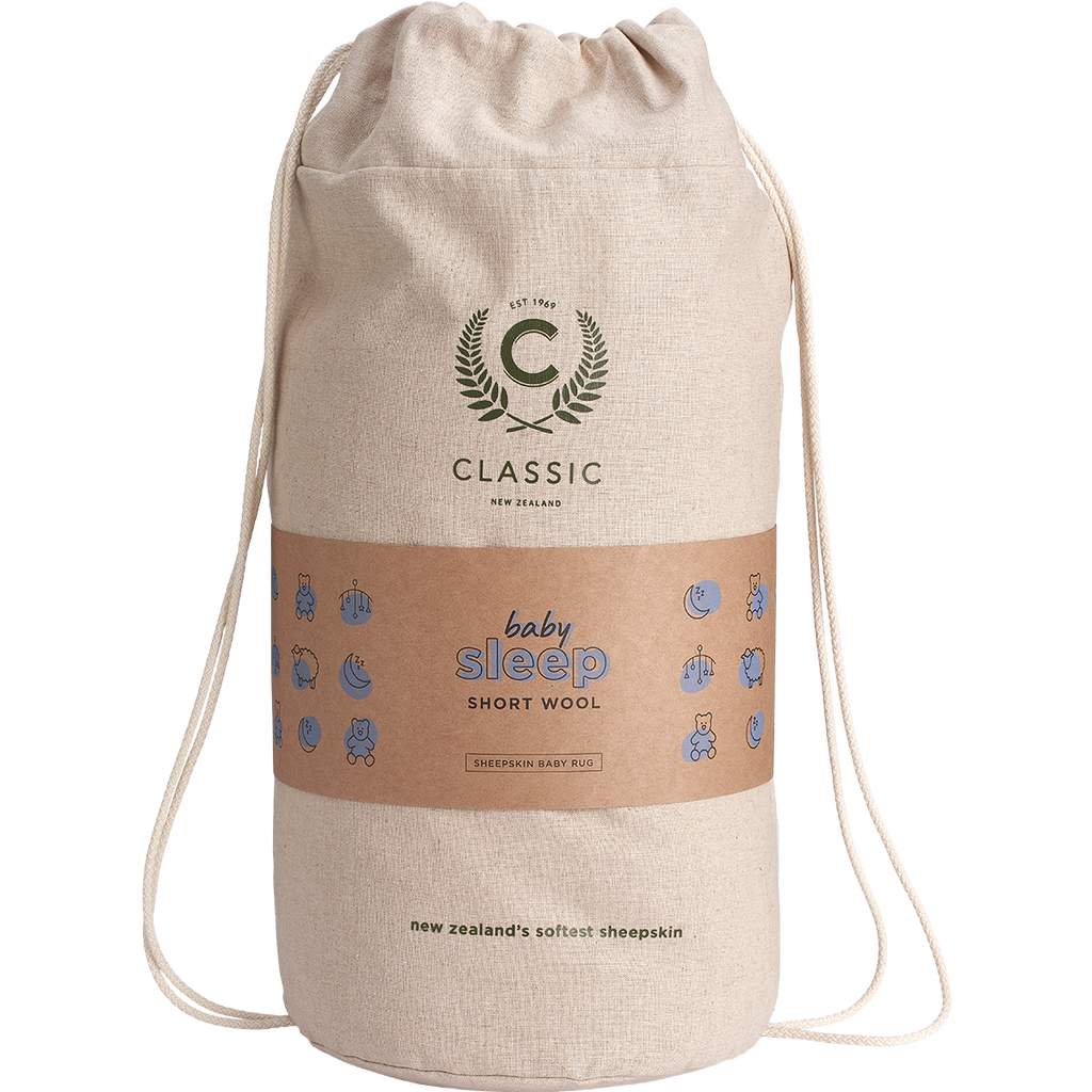 Classic Sheepskins drawstring bag for the Sleep Sheepskin Baby Rug