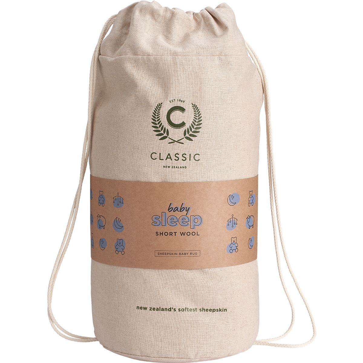 Classic Sheepskins drawstring bag for the Sleep Sheepskin Baby Rug
