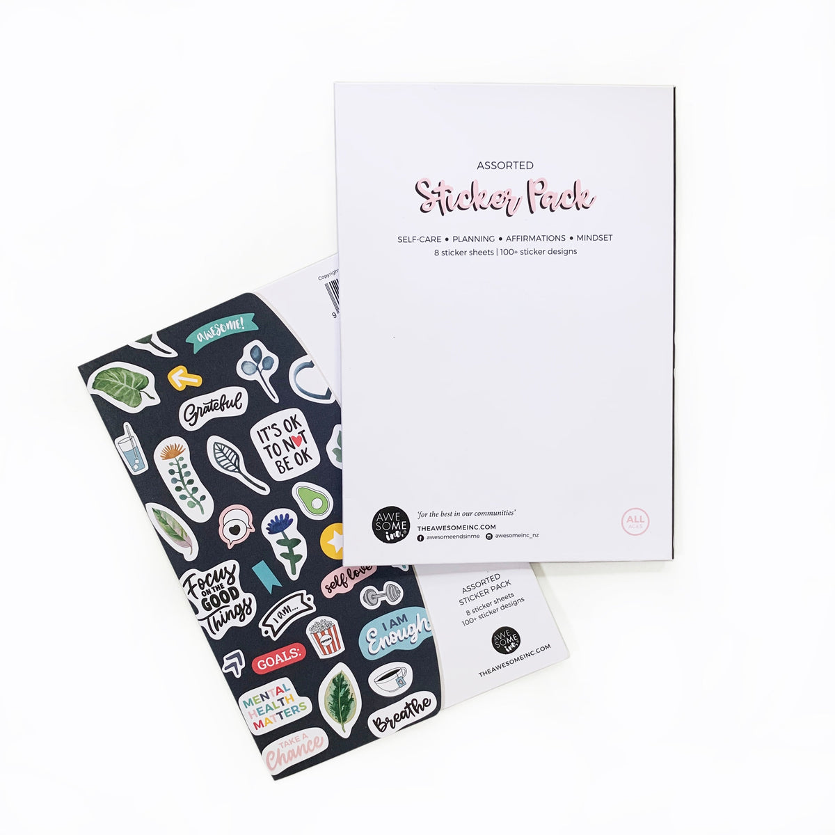 Awesome Inc Wellbeing Sticker Pack in its packaging