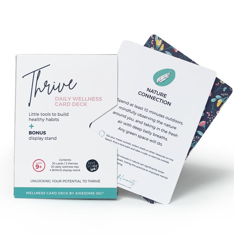 Thrive Daily Wellness Card Deck box with sample card