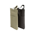 Two Frankly Cotton reusable utility tote bags in olive and black, with front pockets