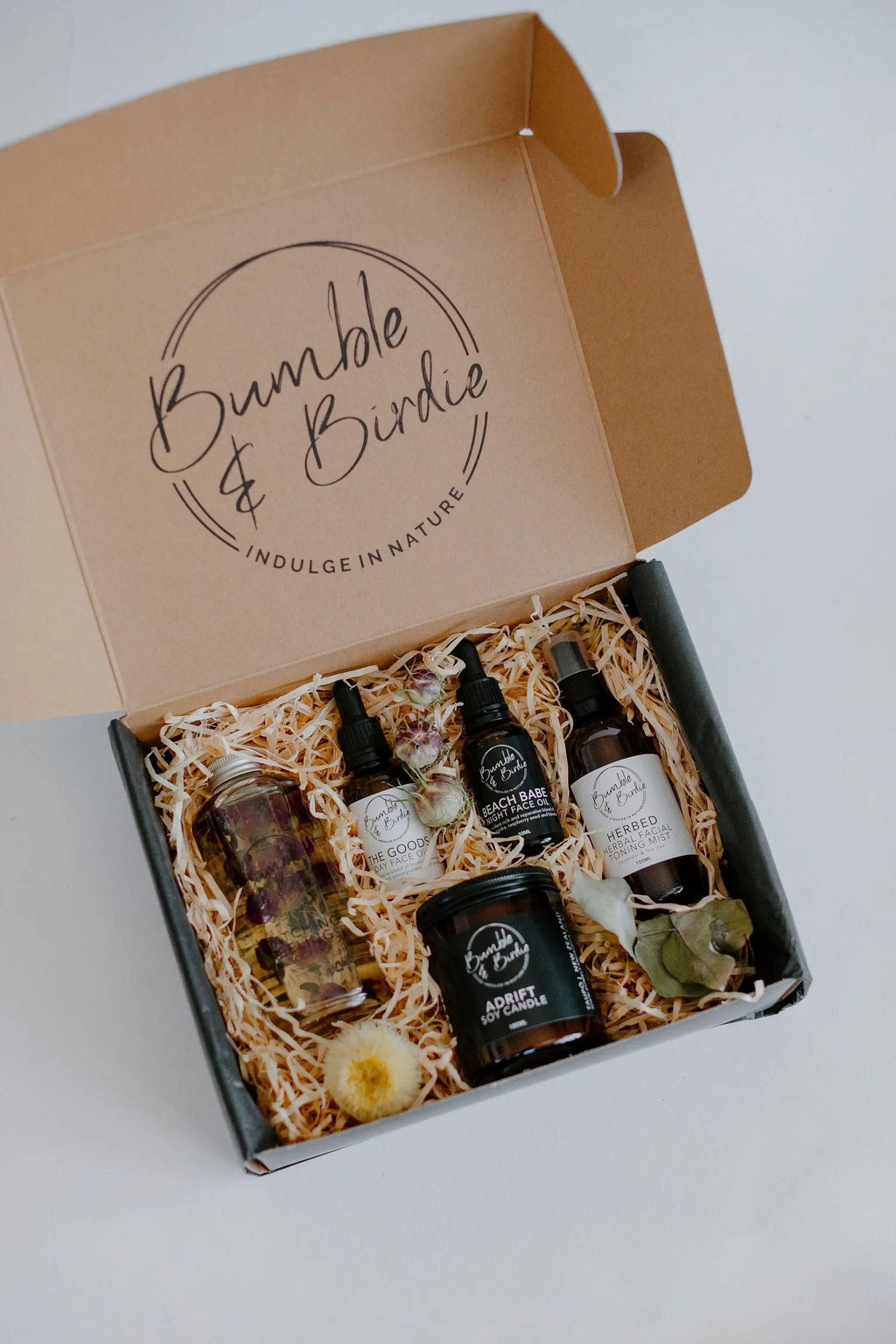 Winter Revival Seasonal Ritual Set in an open Bumble & Birdie gift box