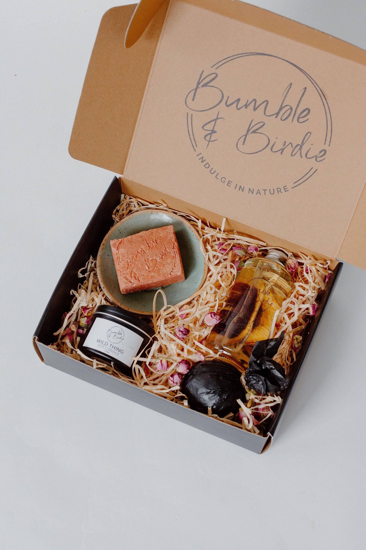 The Art of Shower Ritual Set in an open Bumble & Birdie gift box