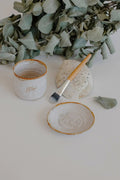 Earths Ritual Pottery Essentials Set: speckled clay soap dish, mixing bowl and mask brush
