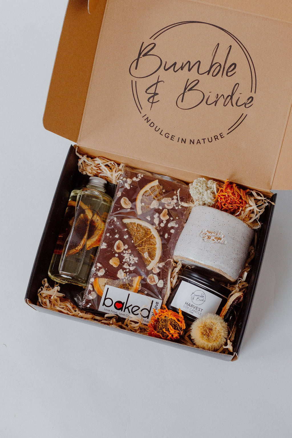 Zest of Life Selfcare Set in an open Bumble & Birdie gift box