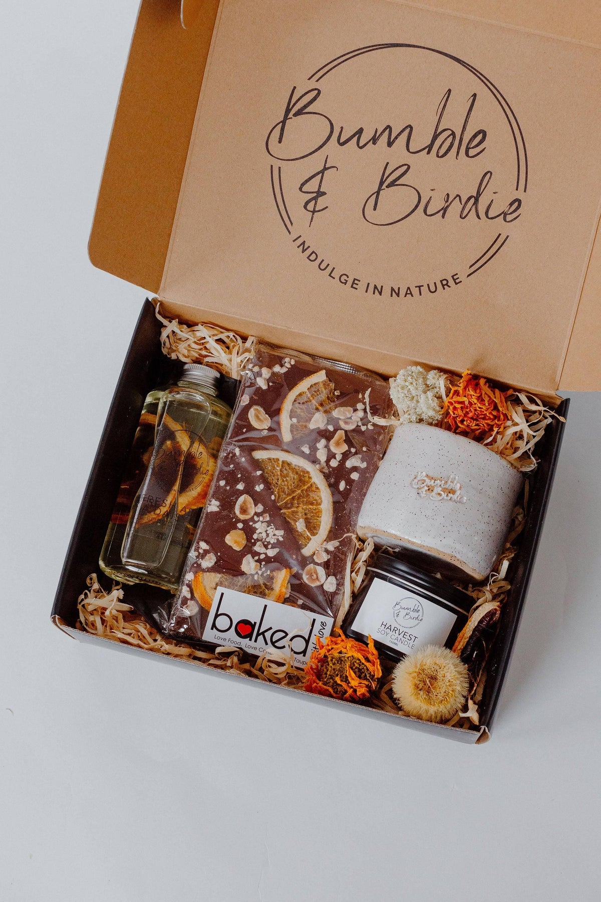 Zest of Life Selfcare Set in an open Bumble & Birdie gift box