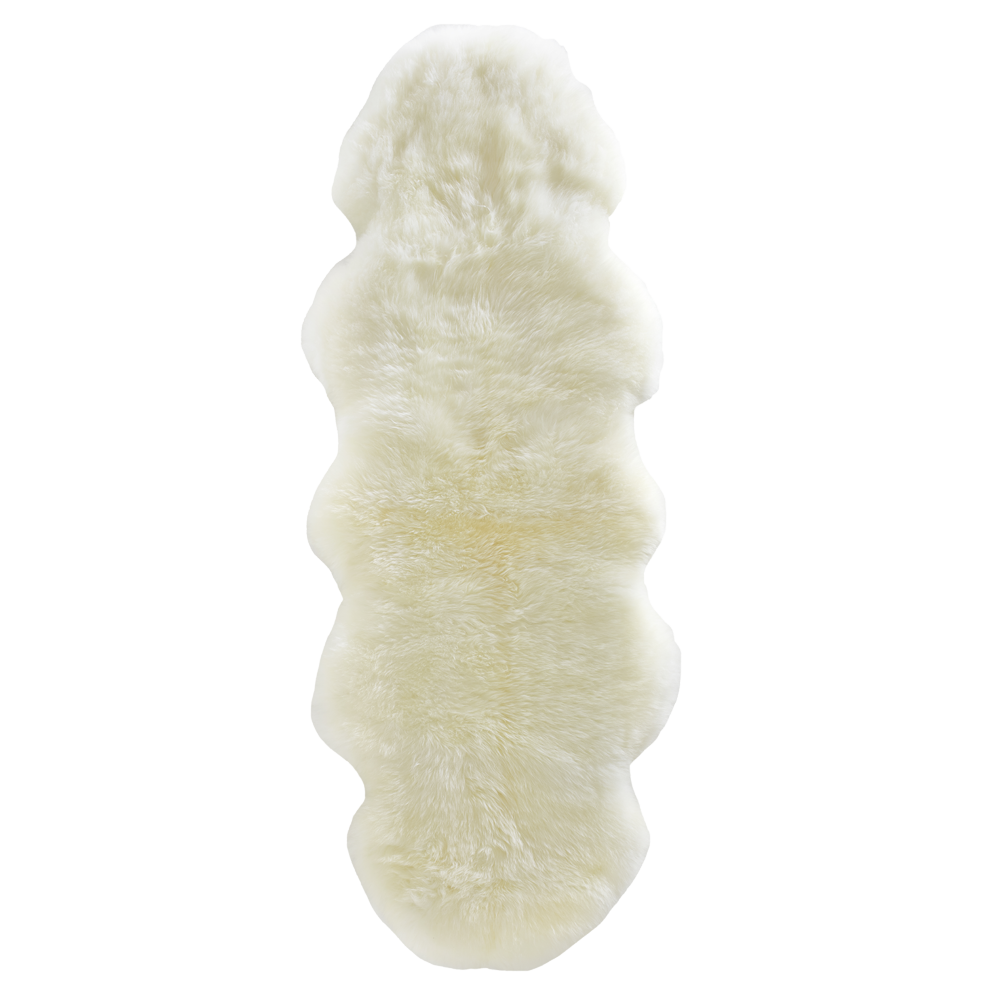 Natural white double sheepskin rug laid flat