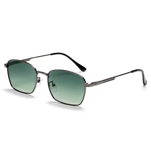 URBA VISTA Logan sunglasses with a gun metal square frame and gradient green lenses, angled view