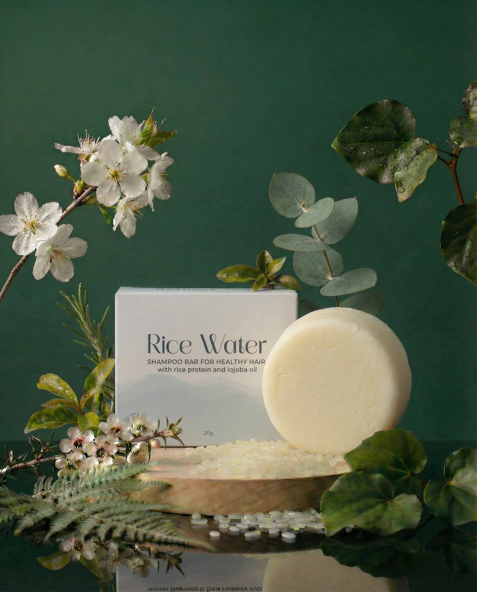 NaturalCare Rice Water bar and box with white flowers