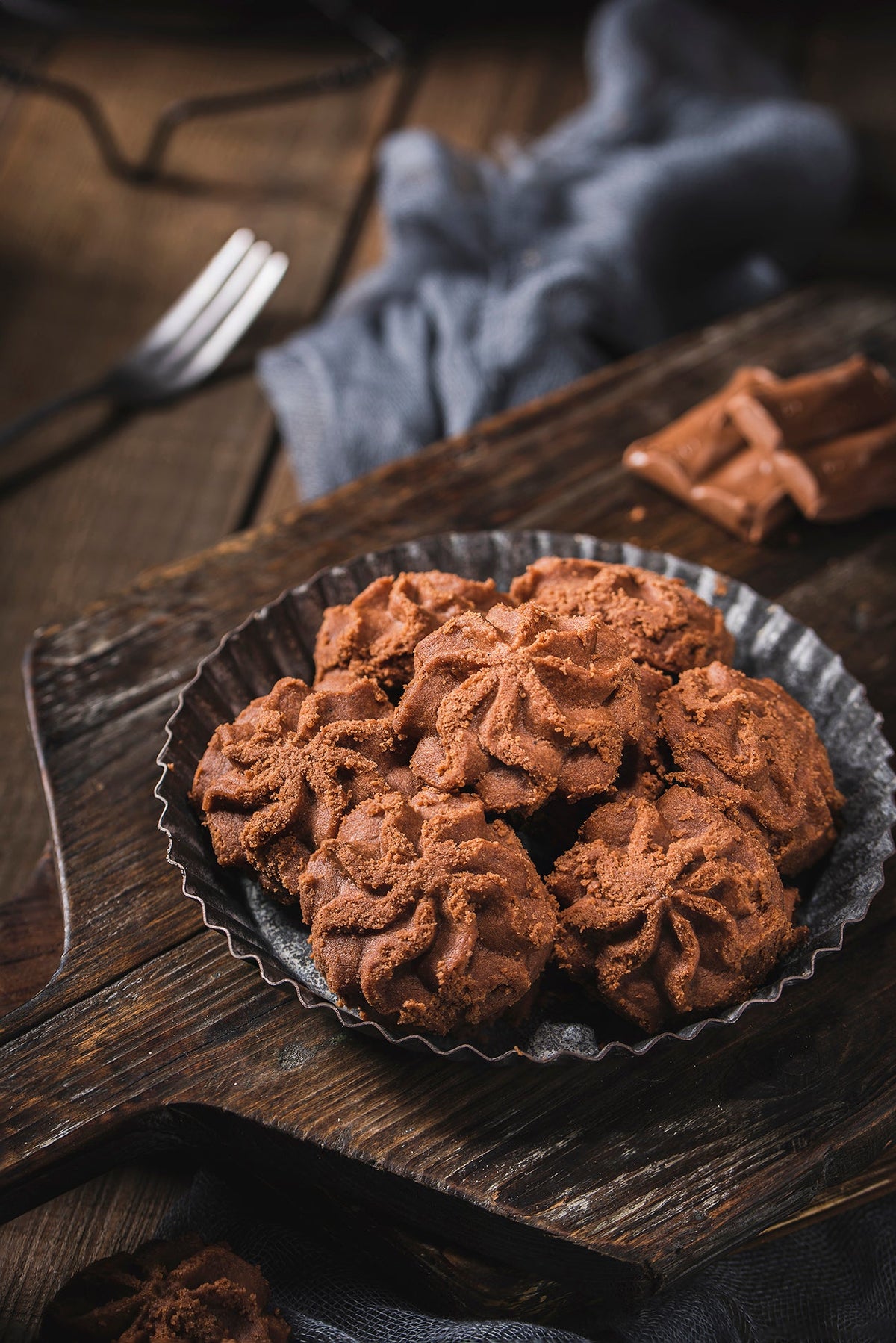 Lowrey Chocolate butter cookies on a dark plate