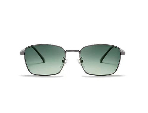 URBA VISTA Logan sunglasses with a gun metal square frame and gradient green lenses, front view