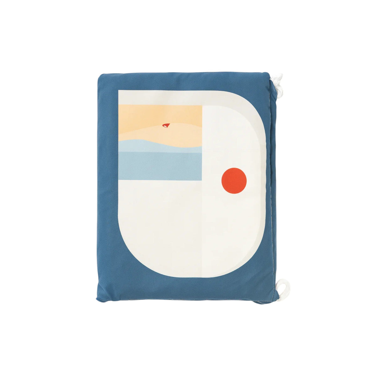 Frankly Cotton lightweight towel folded into a blue bag with a matching beach print
