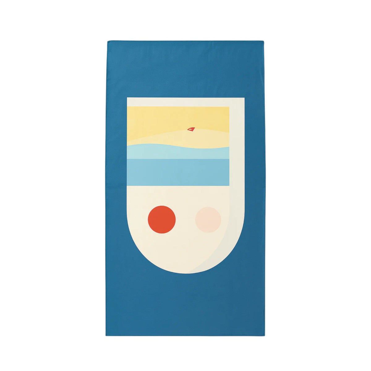 Blue Frankly Cotton lightweight towel with an abstract beach print, laid flat